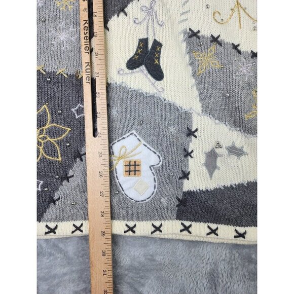 Designers Originals Winter Sweater Women L Ivory Pullover Patchwork Skaters - Picture 10 of 11